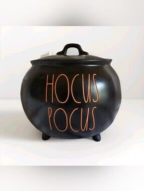The RAE DUNN Halloween HOCUS POCUS Cauldron LARGE Black Lidded Canister by Magen